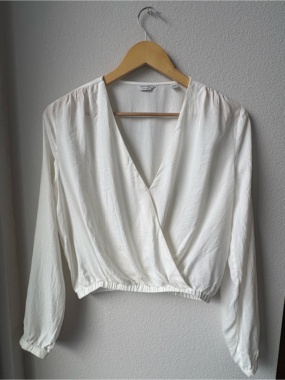 Jack Wills Ivory Wrap-Front Long Sleeve Blouse
